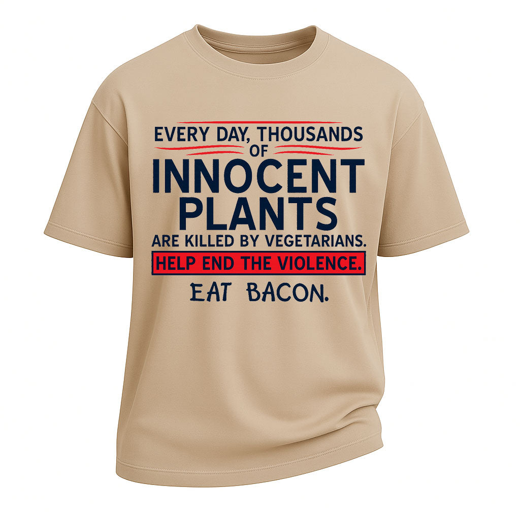 Vunketa - “Innocent Plants Eat Bacon” Grafisk T-shirt