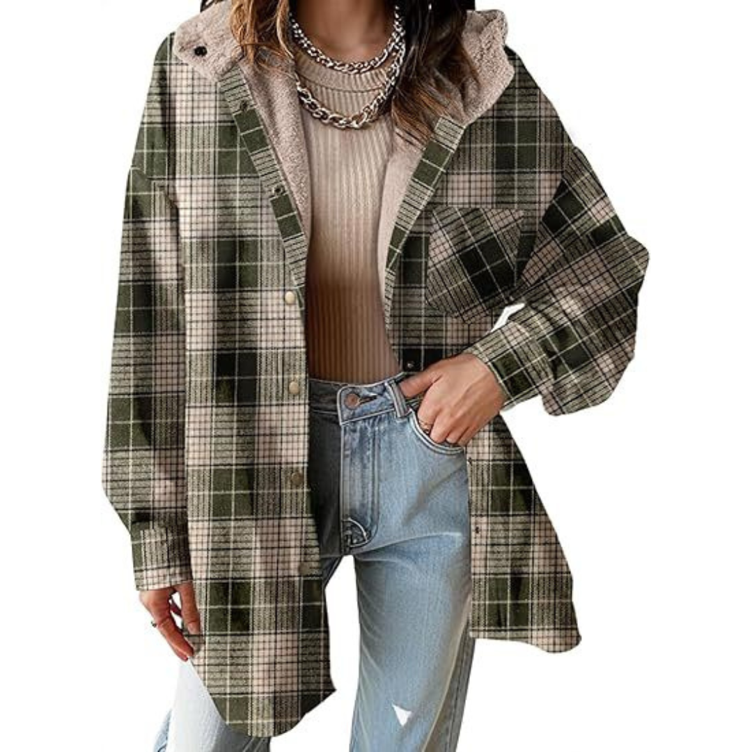 Taliah™ - Relaxed Fit Hooded Plaid Jacket