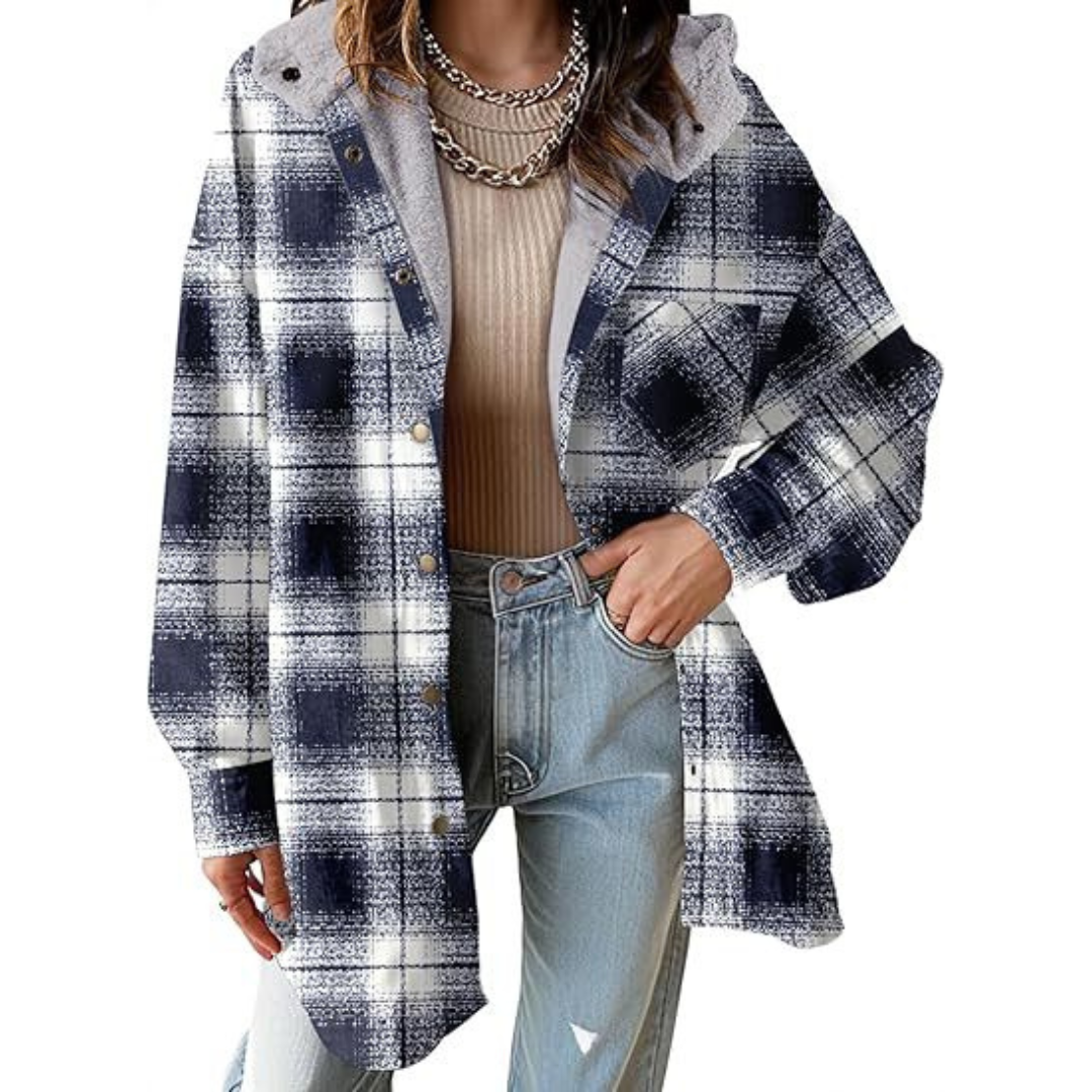 Taliah™ - Relaxed Fit Hooded Plaid Jacket