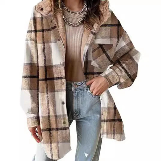 Taliah™ - Relaxed Fit Hooded Plaid Jacket