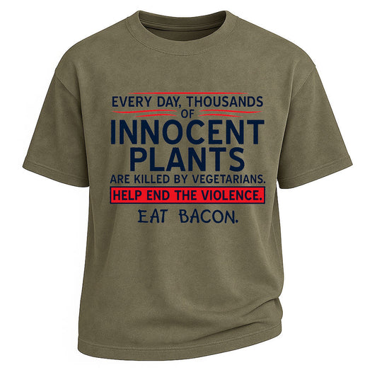 Vunketa - “Innocent Plants Eat Bacon” Grafisk T-shirt