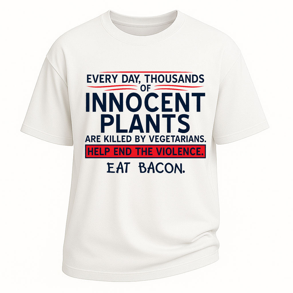 Vunketa - “Innocent Plants Eat Bacon” Grafisk T-shirt