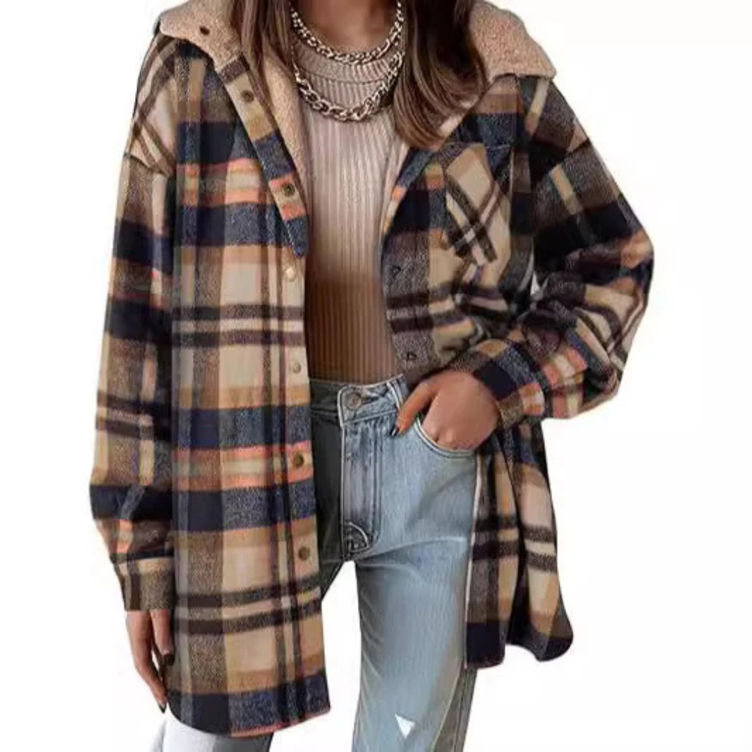 Taliah™ - Relaxed Fit Hooded Plaid Jacket