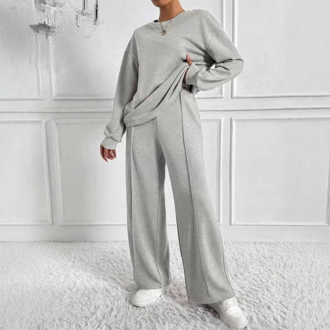 Amber™ - Casual Long Sleeve Sweatshirt and High Waist Pants Set