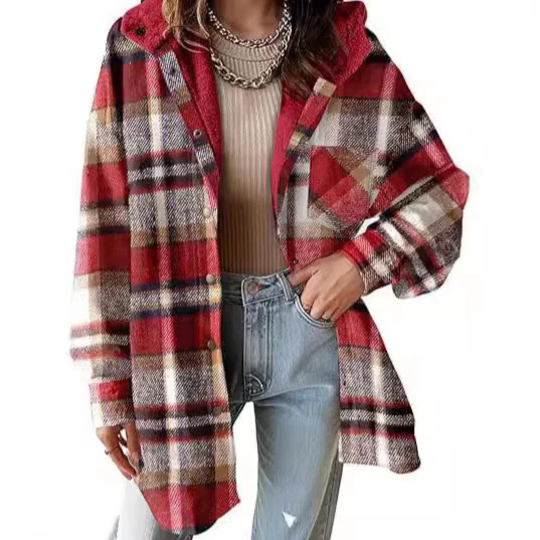 Taliah™ - Relaxed Fit Hooded Plaid Jacket