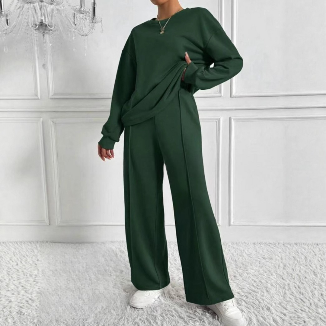 Amber™ - Casual Long Sleeve Sweatshirt and High Waist Pants Set