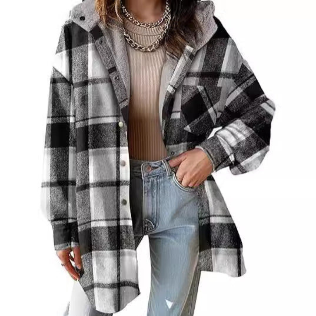 Taliah™ - Relaxed Fit Hooded Plaid Jacket