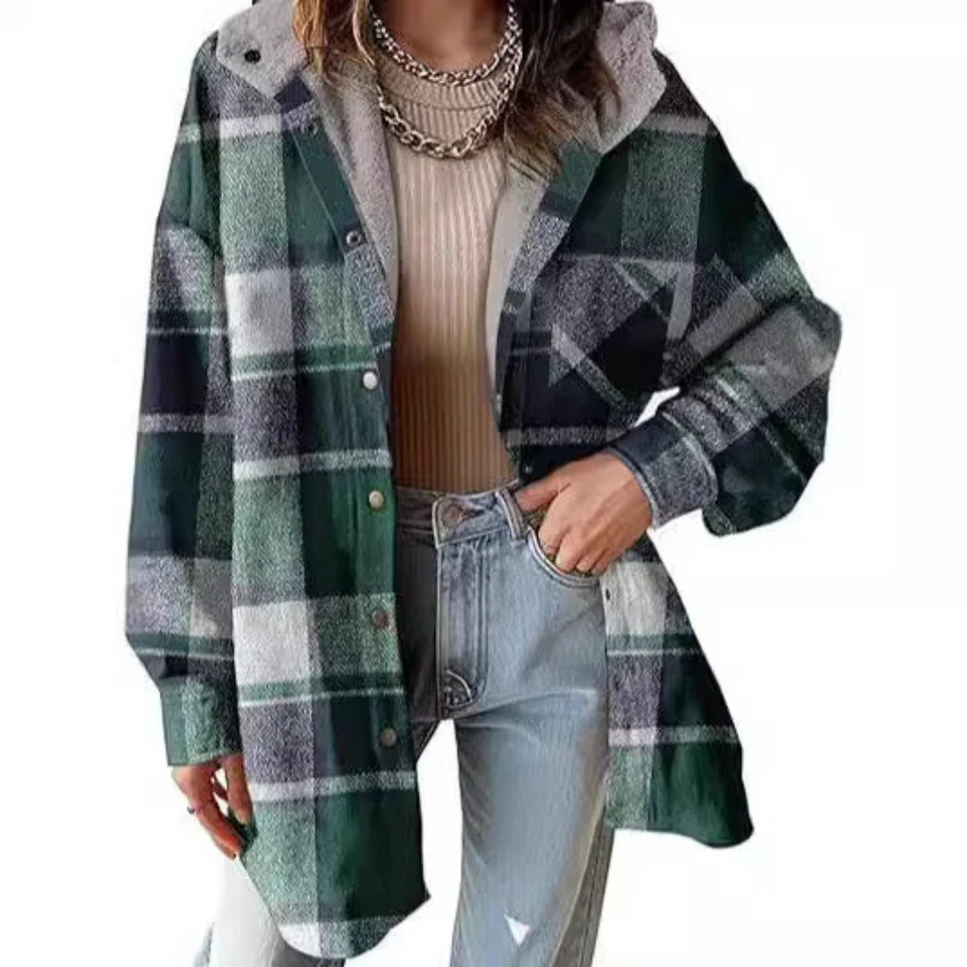 Taliah™ - Relaxed Fit Hooded Plaid Jacket