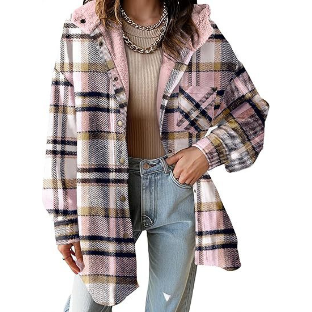 Taliah™ - Relaxed Fit Hooded Plaid Jacket