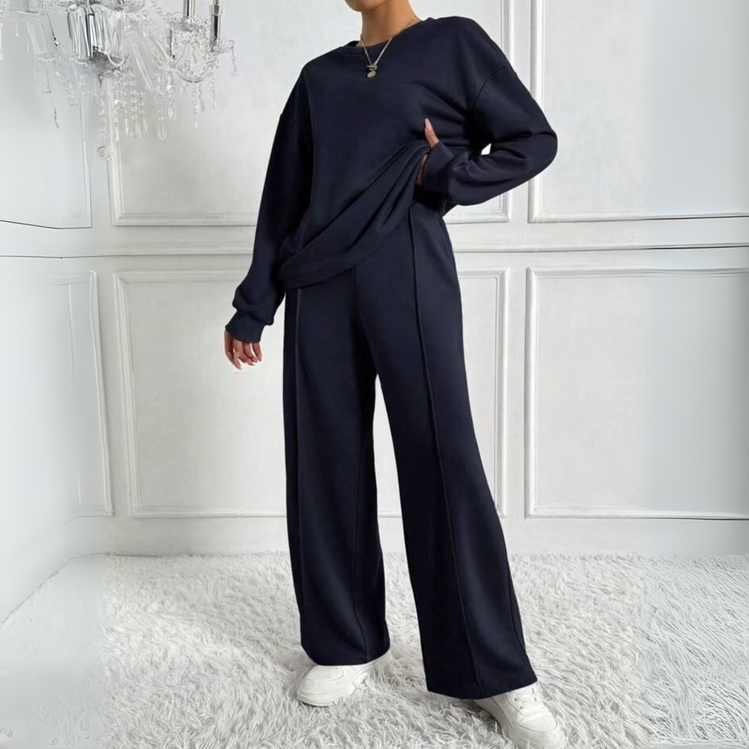 Amber™ - Casual Long Sleeve Sweatshirt and High Waist Pants Set