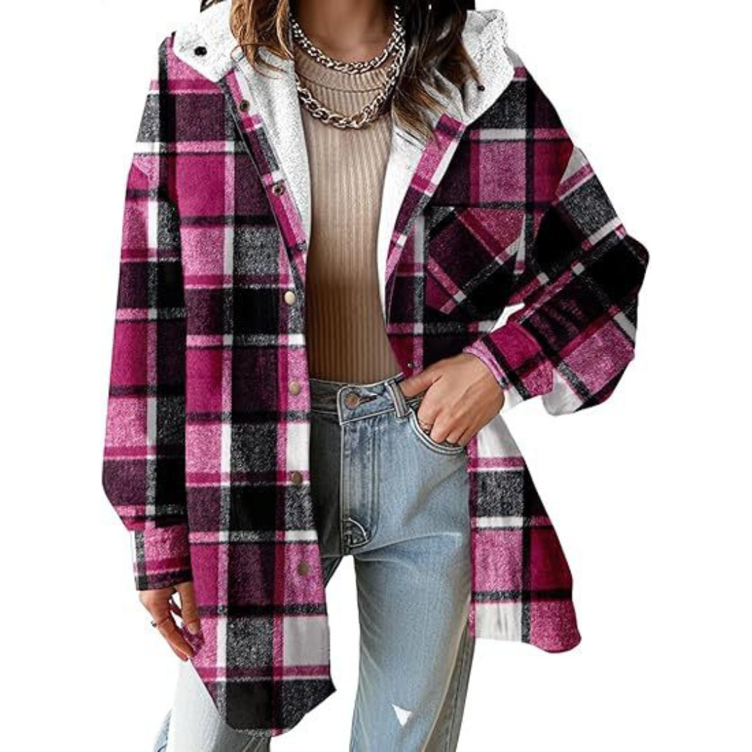 Taliah™ - Relaxed Fit Hooded Plaid Jacket