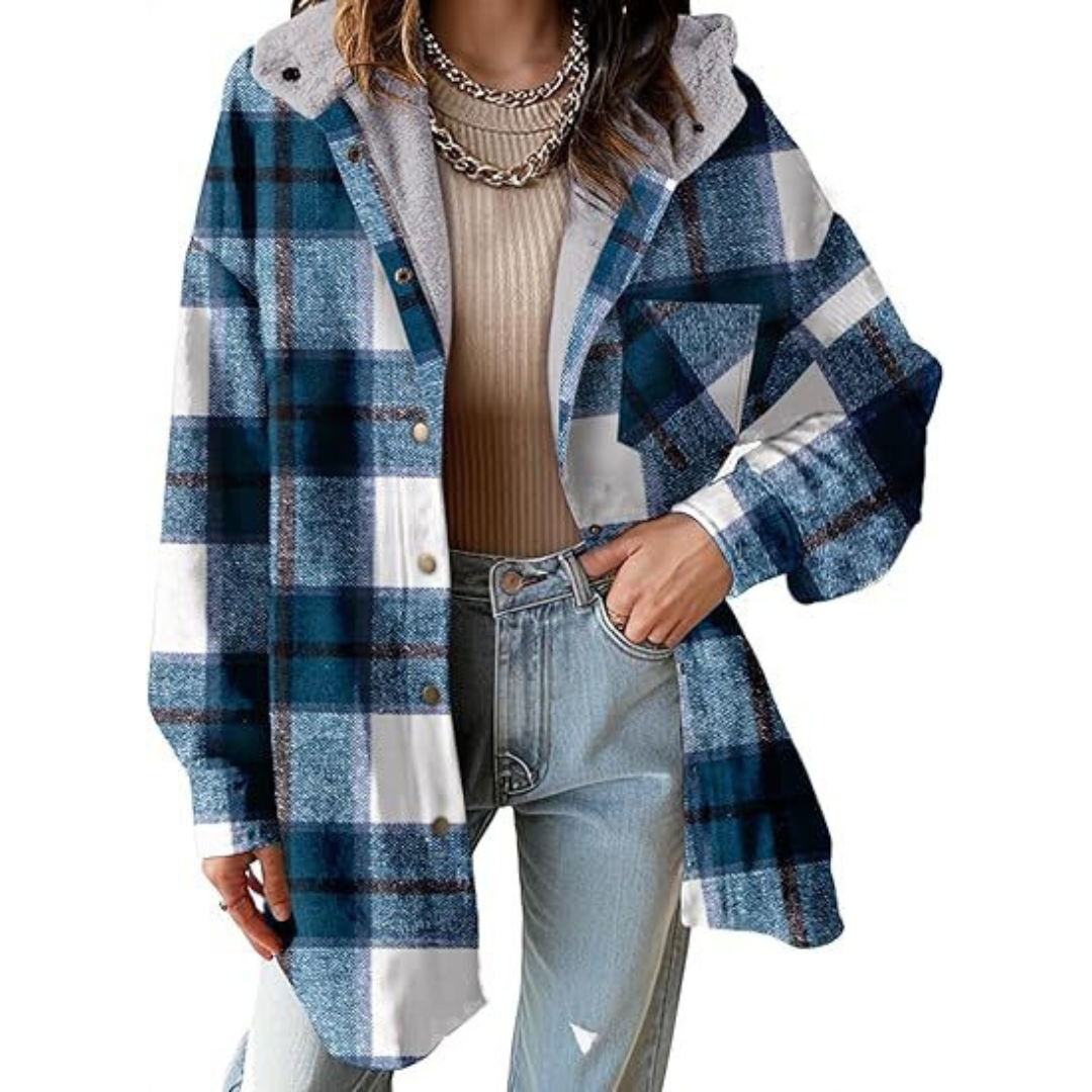 Taliah™ - Relaxed Fit Hooded Plaid Jacket