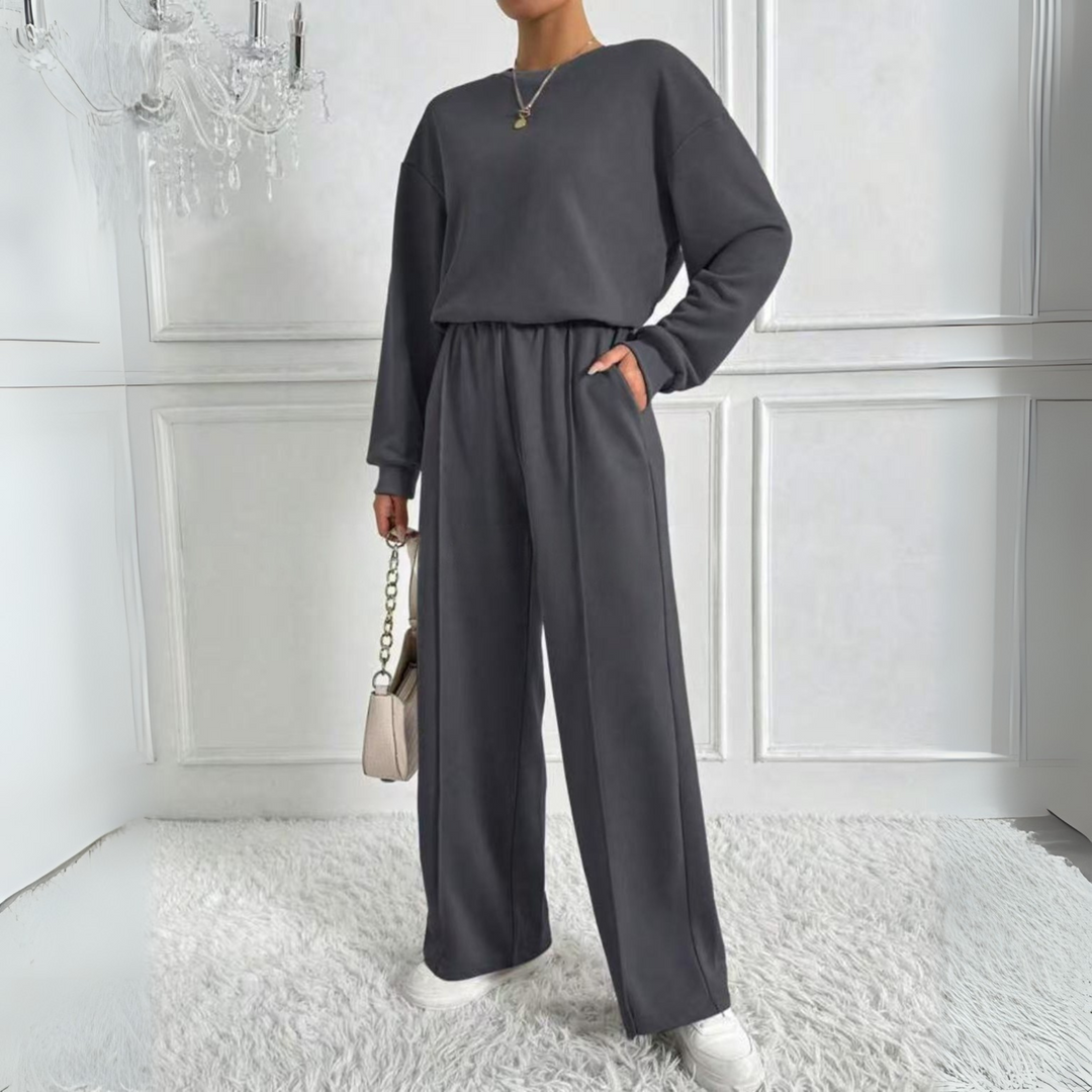 Amber™ - Casual Long Sleeve Sweatshirt and High Waist Pants Set